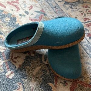 Haflinger Teal Wool Clogs with Cork Sole